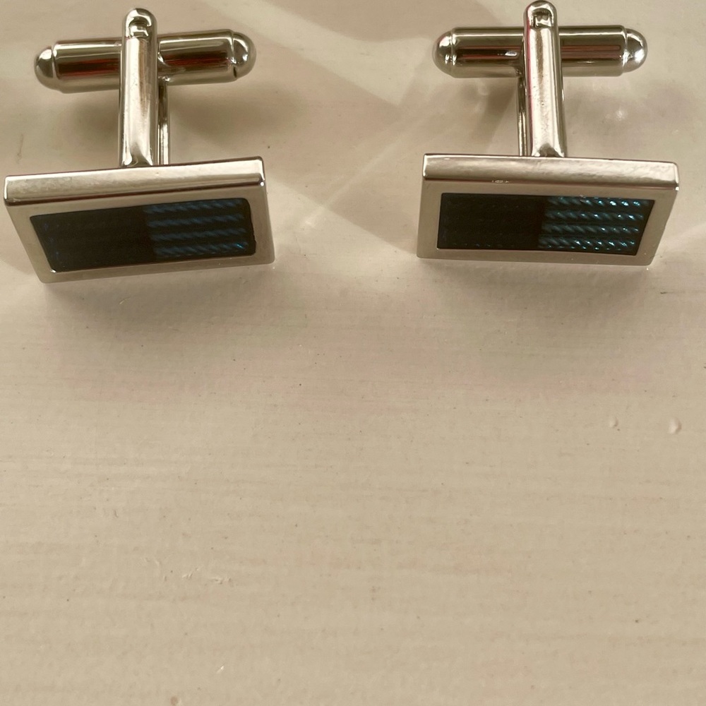 Black and Silver Stainless Steel Cuff Links Rectangle New No Tags